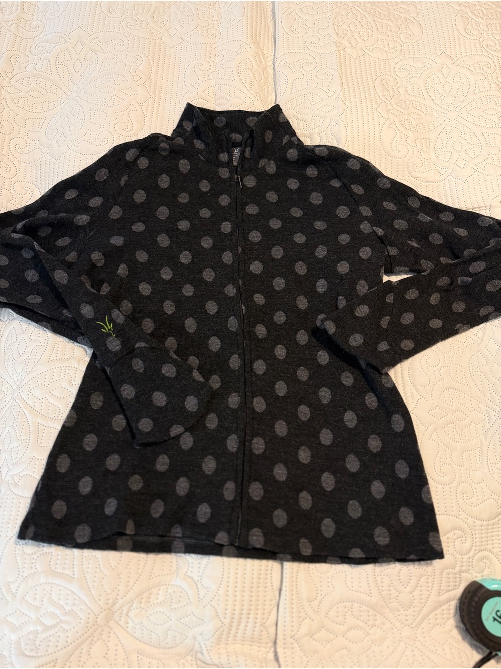 Ibex Women’s Merino Wool Polka Dot Full Zip Jacket Size Large Gray